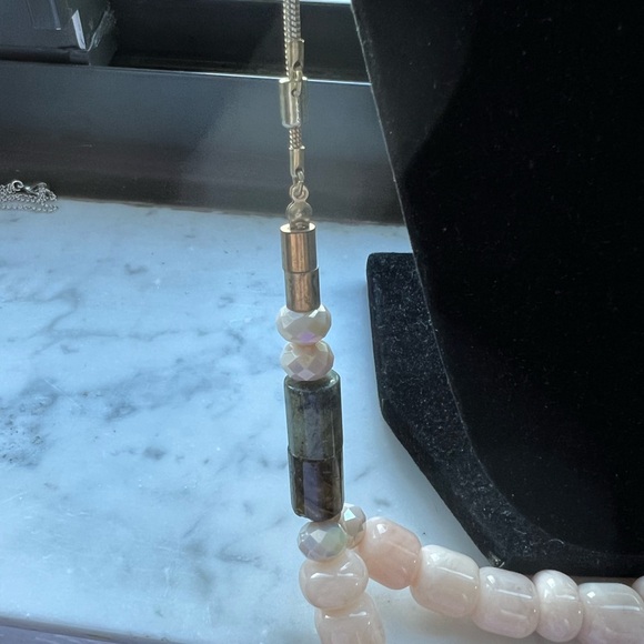 LOFT PALE PINK BEADS TRIMMED WITH COLORED BEADS HUNG ON A DOUBLE OVERHEAD CHAIN - Picture 5 of 10